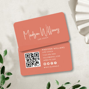 Modern Minimal Life Coach QR Code   Terracotta Business Card