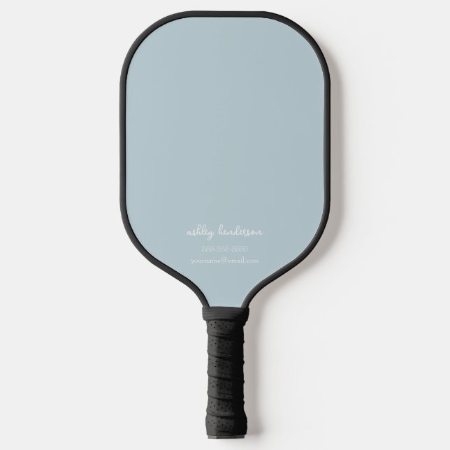 Modern Minimal Light Blue Monogram Name + Contact Pickleball Paddle (Front)