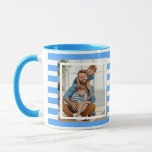 Modern minimal Light Blue & White Stripes 2 photo Mug