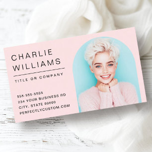 Modern minimal light pink arch photo frame business card