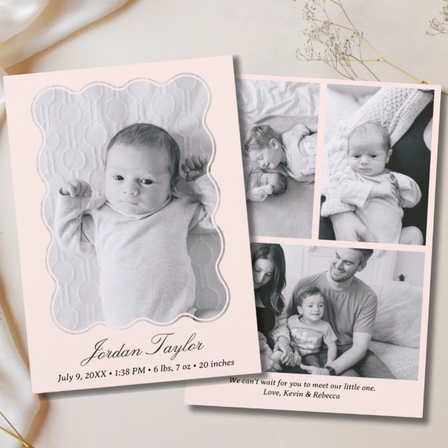 Modern Minimal Light Pink Newborn Baby Birth Announcement (Modern Minimal Light Pink Newborn Baby Birth Announcement)