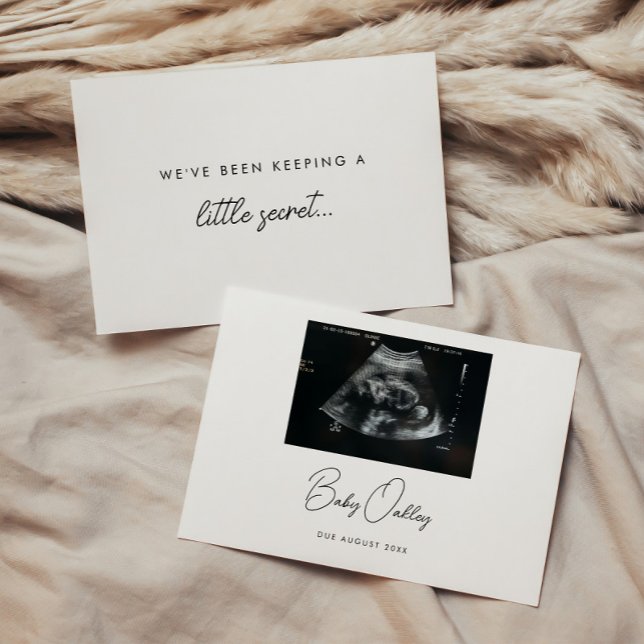 Modern Minimal "Little Secret" Baby Pregnancy Announcement (Creator Uploaded)