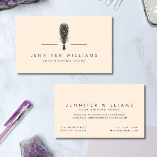 Modern Minimal Loan Signing Agent Quill Feather Business Card