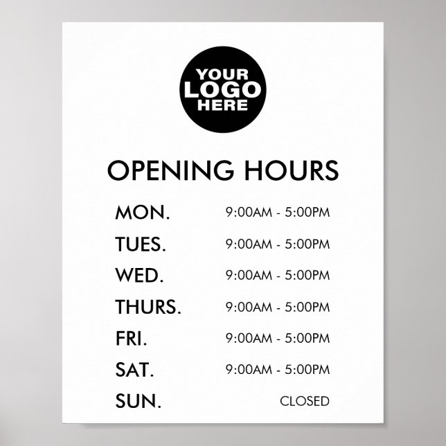 Modern Minimal Logo Business Opening Hours Poster (Front)
