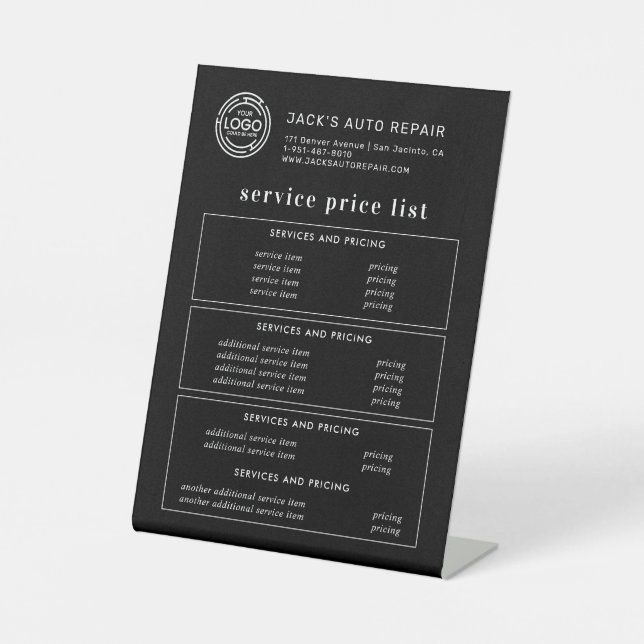 Modern Minimal Logo | Business Price Menu  Pedestal Sign (Front)