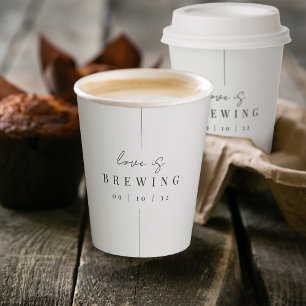 Modern Minimal "Love is Brewing" Wedding Coffee Paper Cups