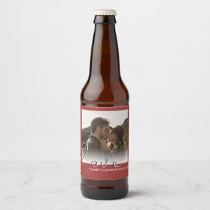 Modern Minimal Love Photo Valentines Day Beer Bottle Label