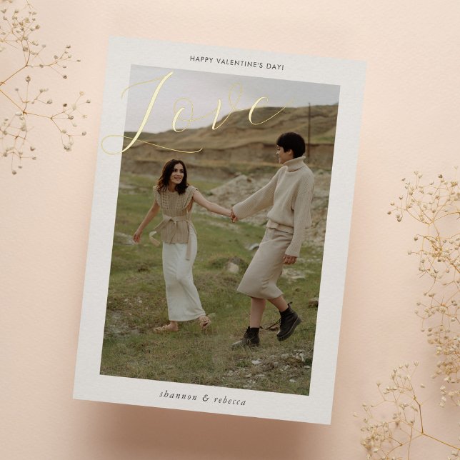 Modern Minimal Love Script Photo Valentine's Foil Holiday Card (Creator Uploaded)