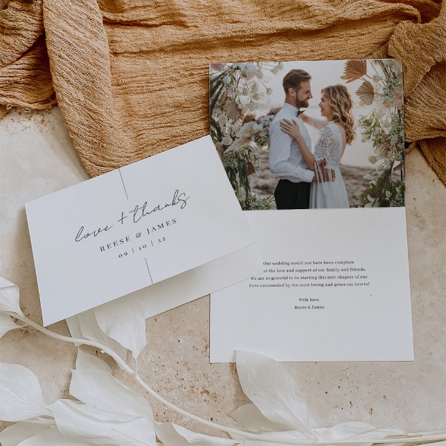 Modern Minimal "Love & Thanks" Photo Wedding Thank You Card (Creator Uploaded)