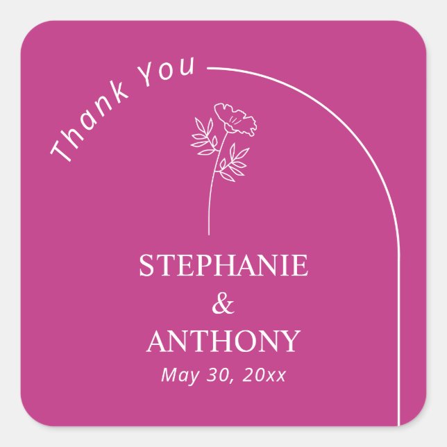 Modern Minimal Magenta Arch Wildflower Wedding  Square Sticker (Front)