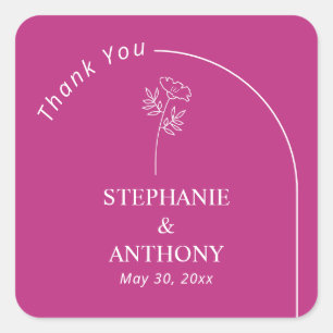 Modern Minimal Magenta Arch Wildflower Wedding  Square Sticker
