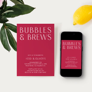 Modern Minimal Magenta Bubbles & Brews Engagement Invitation