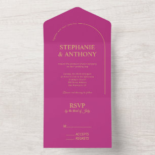 Modern Minimal Magenta with Arch Wedding All In One Invitation