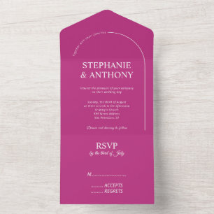 Modern Minimal Magenta with Arch Wedding All In One Invitation