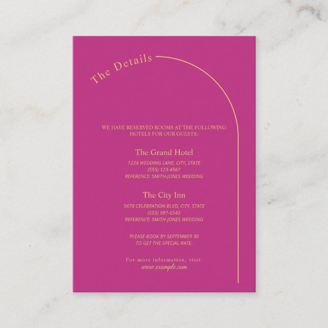 Modern Minimal Magenta with Arch Wedding      Enclosure Card (Front)