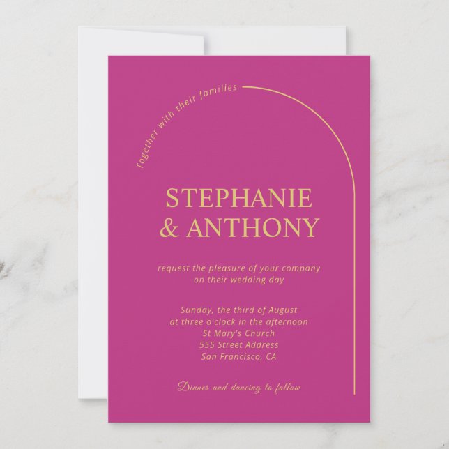 Modern Minimal Magenta with Arch Wedding      Invitation (Front)