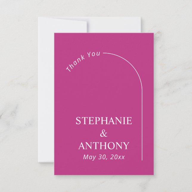 Modern Minimal Magenta with Arch Wedding    Thank You Card (Front)