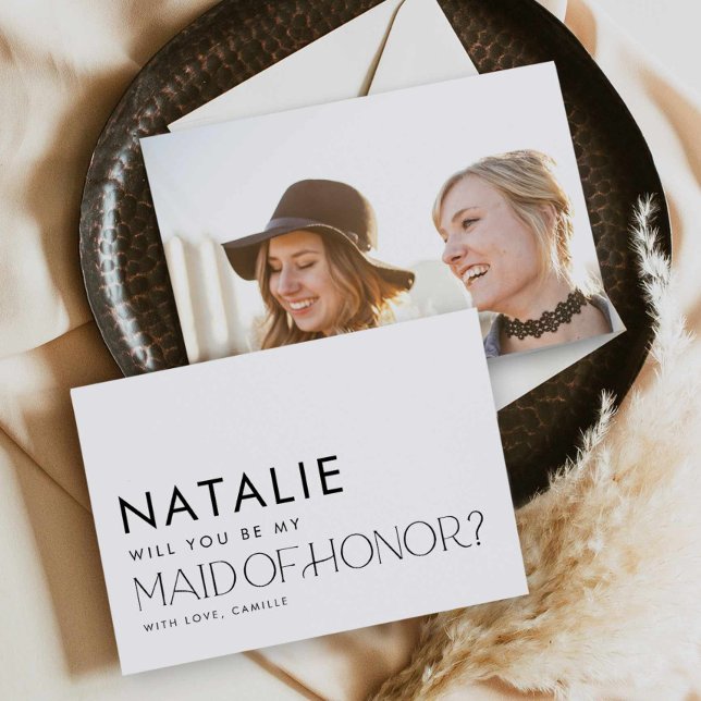 Modern Minimal Maid of Honour Proposal Card (Modern Maid of Honor Proposal Card with photo.)