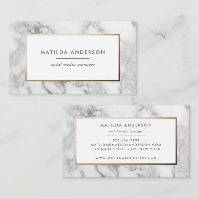 Modern minimal marble and gold geometric business card (Front/Back)