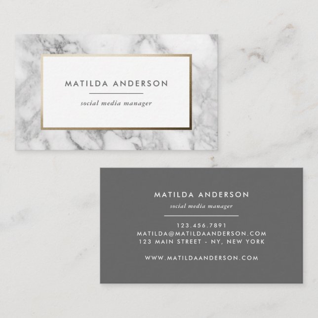 Modern minimal marble and gold geometric business card (Front/Back)