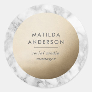 Modern minimal marble and gold geometric classic round sticker
