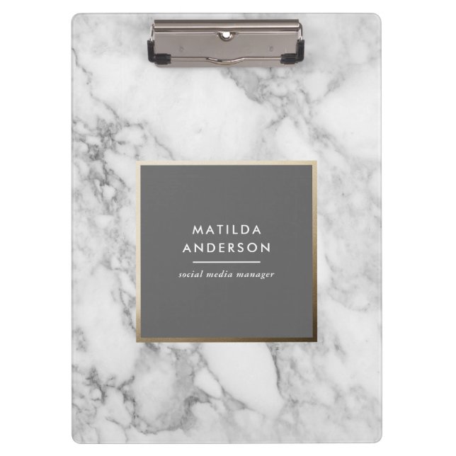 Modern minimal marble and gold geometric clipboard (Front)