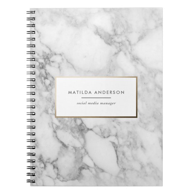 Modern minimal marble and gold geometric notebook (Front)