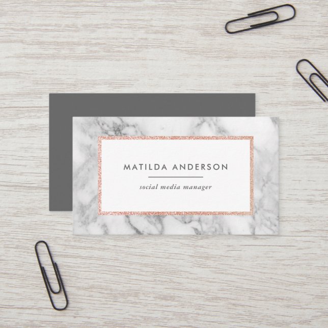 Modern minimal marble and rose gold geometric business card (Front/Back In Situ)
