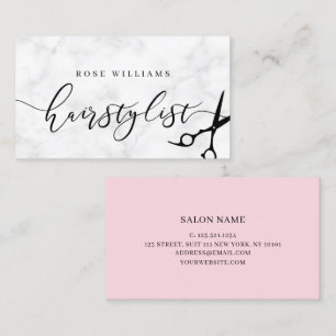 Modern minimal marble & pink hairstylist business card