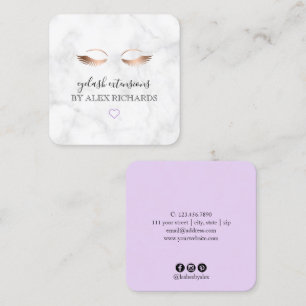 Modern minimal marble rose gold eyelash extensions square business card