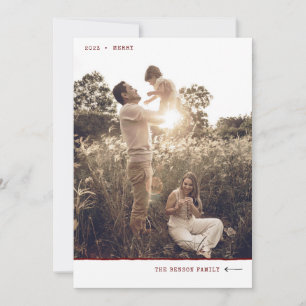 Modern Minimal Marker MERRY Red Vertical Holiday Card