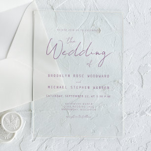 Modern Minimal Mauve Script Wedding Acrylic Invitations