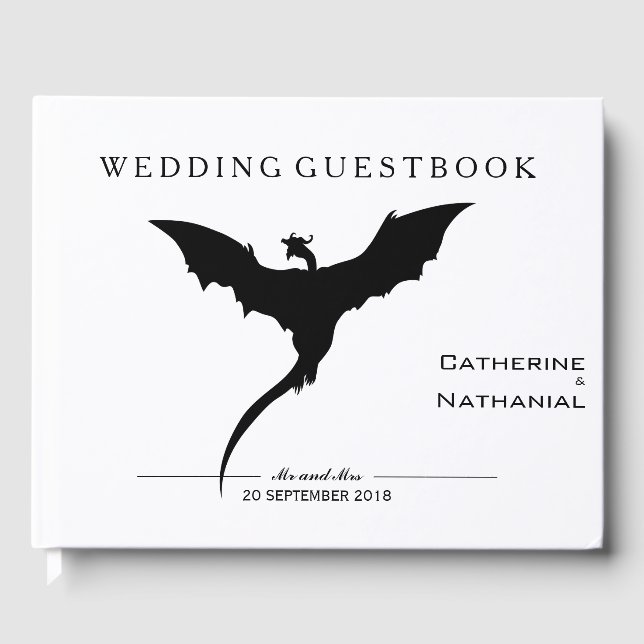 Modern Minimal Mediaeval Dragon Wedding Guestbook (Front)