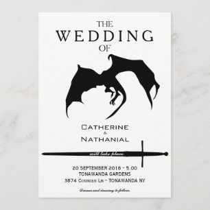 Modern Minimal Mediaeval Dragon Wedding Invitation