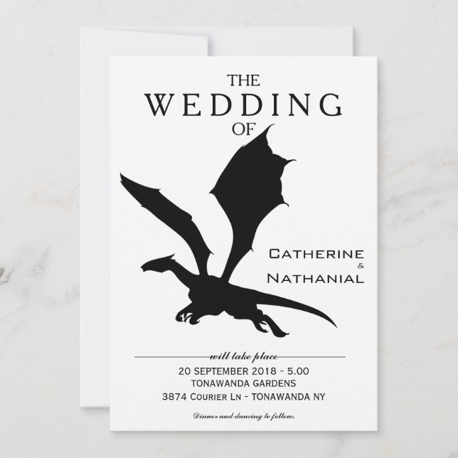 Modern Minimal Mediaeval Dragon Wedding Invitation (Front)
