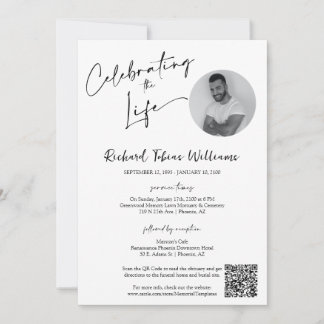 Modern Minimal Memorial Funeral Photo QR Code Invitation