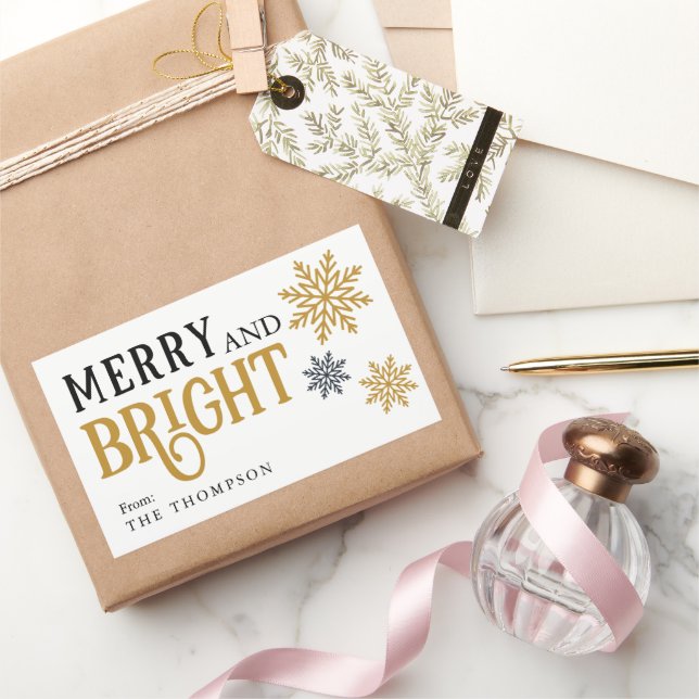 Modern minimal Merry and bright Christmas Rectangular Sticker (Gifting)