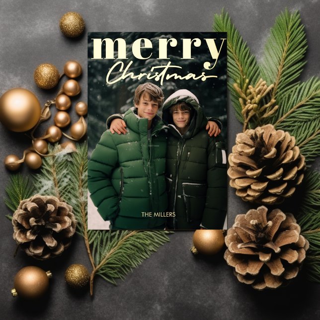 Modern Minimal Merry Christmas 1 Photo Elegant Foil Holiday Postcard (Modern Minimal Merry Christmas 1 Photo Elegant Foil Holiday Postcard)