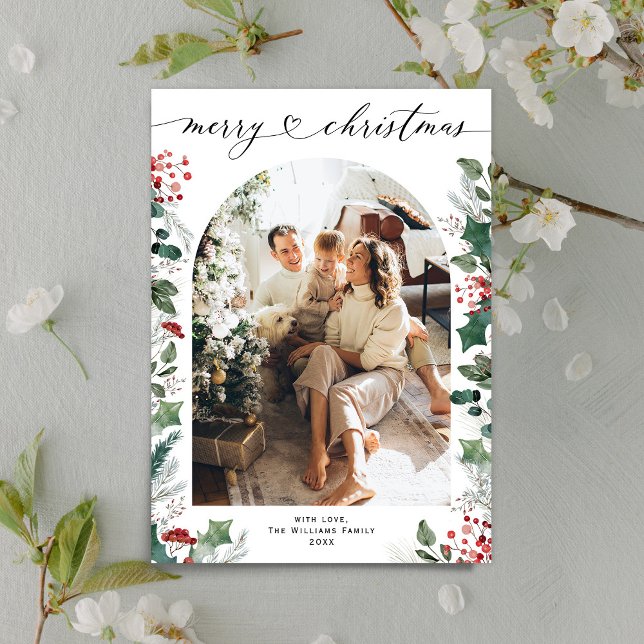 Modern Minimal Merry Christmas Family Greetings  Holiday Card (Creator Uploaded)