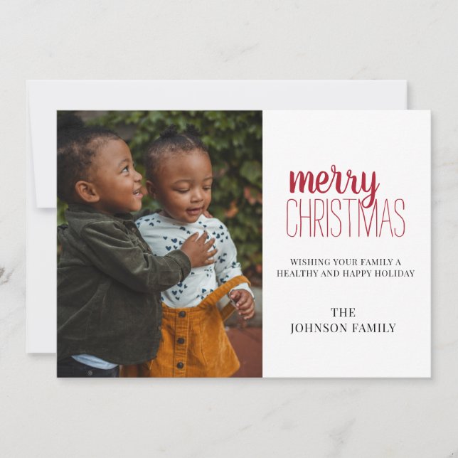 Modern Minimal Merry Christmas Family Photo Card (Front)