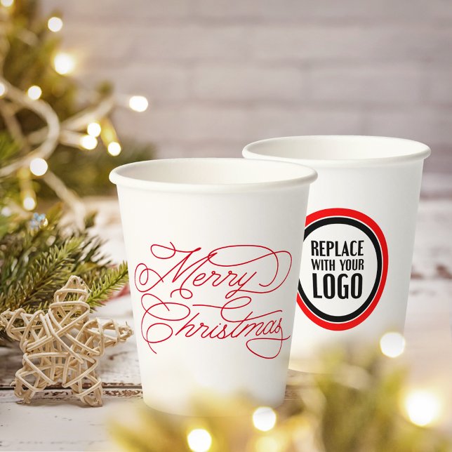 Modern Minimal Merry Christmas Personalised Logo Paper Cups (Creator Uploaded)