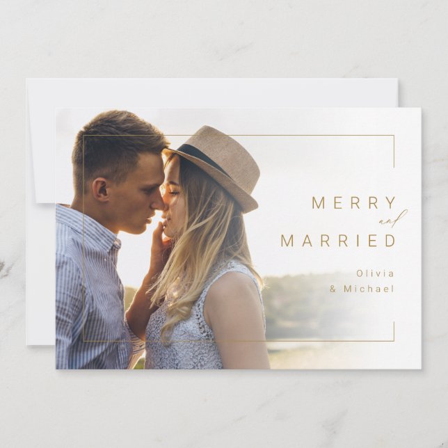 Modern Minimal Merry & Married Photo Holiday card (Front)