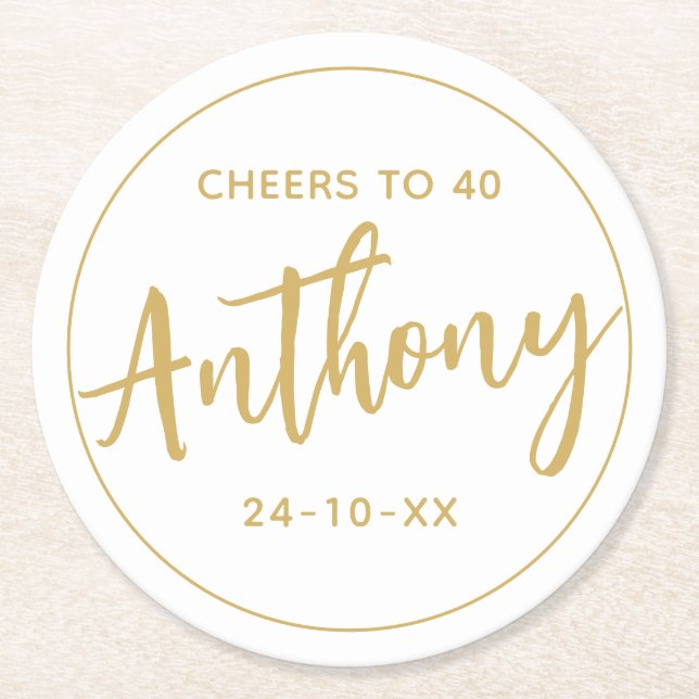 MODERN MINIMAL milestone birthday drinks old gold Round Paper Coaster (Front)
