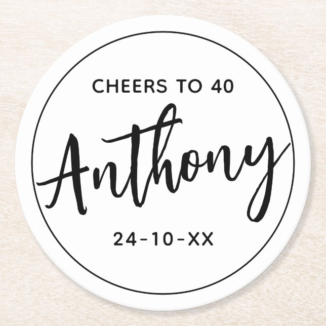 MODERN MINIMAL milestone birthday drinks Round Paper Coaster (Front)