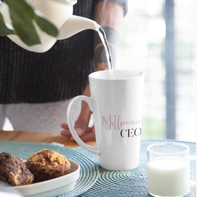 Modern Minimal Millionaire CEO | Pink And Black  Latte Mug (Creator Uploaded)