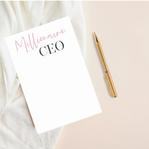 Modern Minimal Millionaire CEO   Pink And Black  Post-it Notes