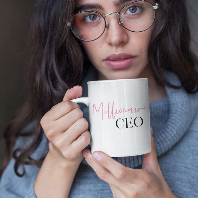Modern Minimal Millionaire CEO | Pink And Black  Two-Tone Coffee Mug (Creator Uploaded)