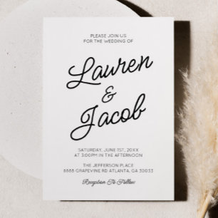 Modern Minimal Minimalist Black and White Wedding Invitation