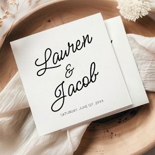 Modern Minimal Minimalist Black and White Wedding Napkin