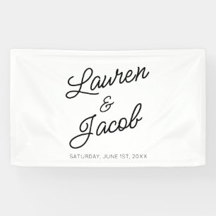 Modern Minimal Minimalist Black White Wedding Banner